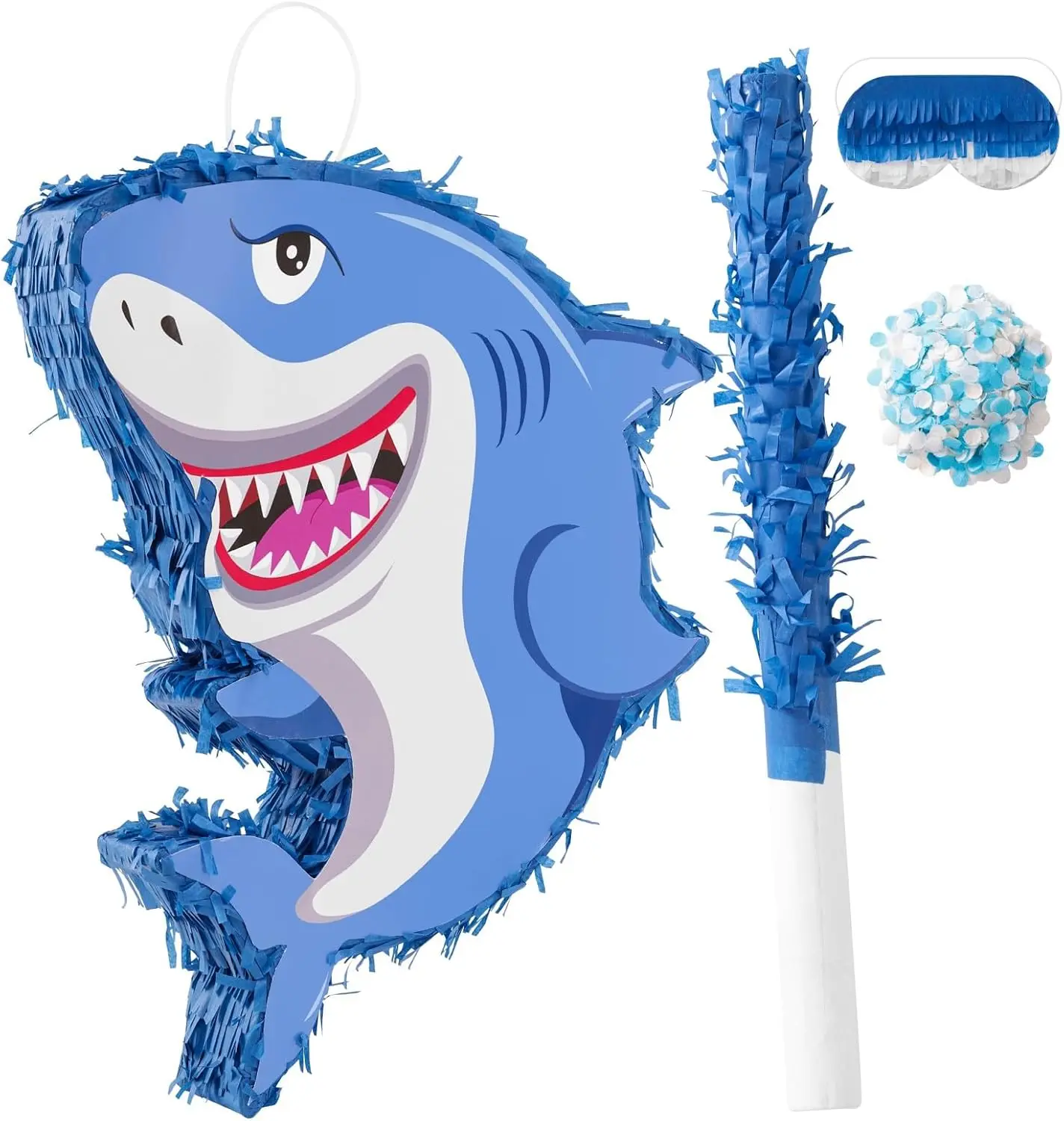 Zrunbo Shark Piñata Set for Kids Birthday Party – Includes Blindfold & Stick, Ocean Theme Party Game (15.75×13×3.15in)