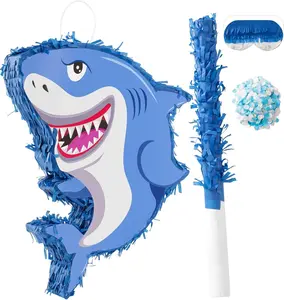 Zrunbo Shark Piñata Set for Kids Birthday Party – Includes Blindfold & Stick, Ocean Theme Party Game (15.75×13×3.15in)