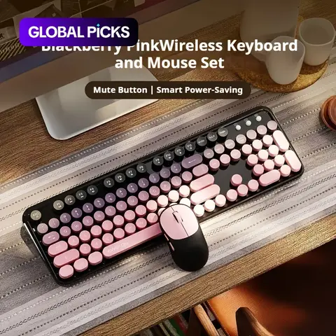 EWEADN V96 Wireless Silent Keyboard and Mouse Combo with Keyboard Mouse Set, Low Battery Indicator, Cute Colorful Gradient Design, AAA Battery Powered, 2.4G Stable Connection, Ergonomic, Compact, for Office Work and Gaming on PC/Laptop #GLOBAL PICKS
