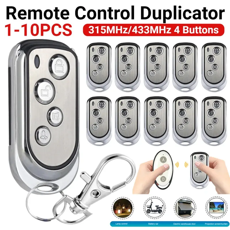 1-10PCS 433MHz Smart Copy Duplicator Remote Control 4 Button Electric Garage Door Gate Remote Cloning 315MHz Transmitter