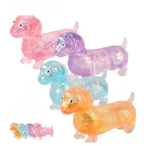 Stress-Relief Squeeze Toy | Cube-Style Stress Reliever | Dachshund-Shaped Stress Ball | Upgraded Glittery Stretch Dachshund | Adorable Mini Puppy with Cute Expressions | Suitable for Kids and Adults