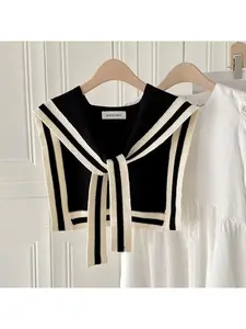Spring/Summer 2026 New Striped Knit Shawl Women's Navy Style Outerwear Versatile Decorative Fake Collar Capelet