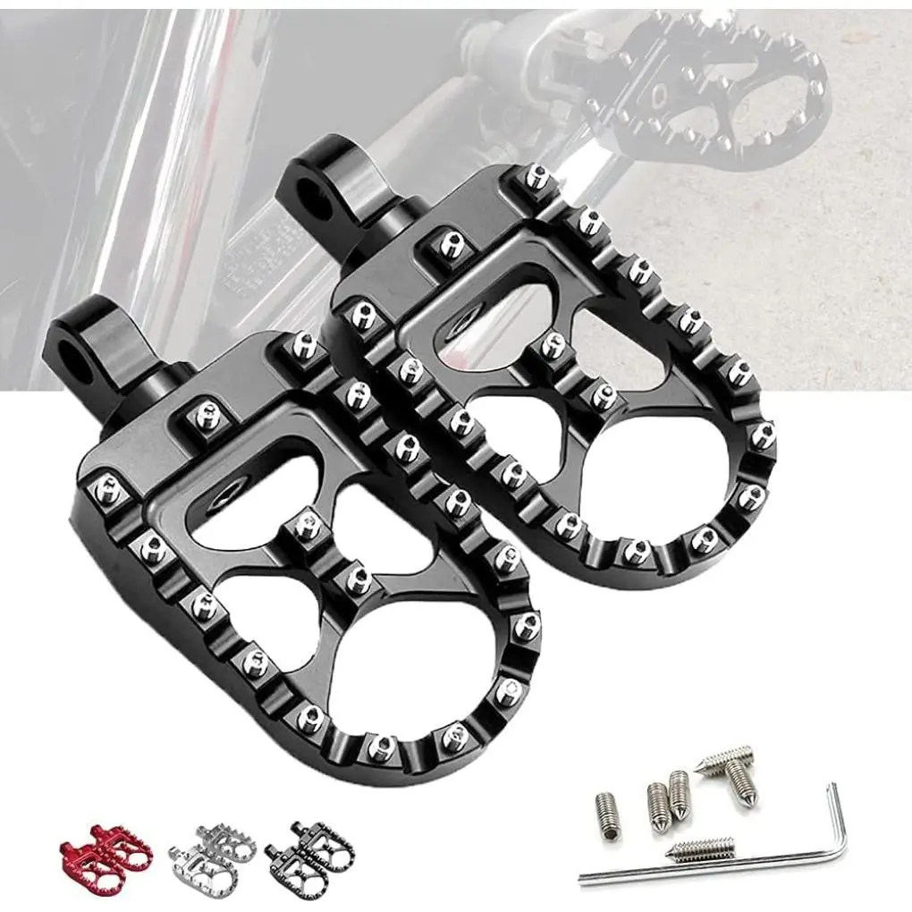 CNC Wide Fat Footpegs 360° Roating MX Foot Pegs Chopper Bobber Style With Dyna Fatboy,Sportster Iron 883 (Black)