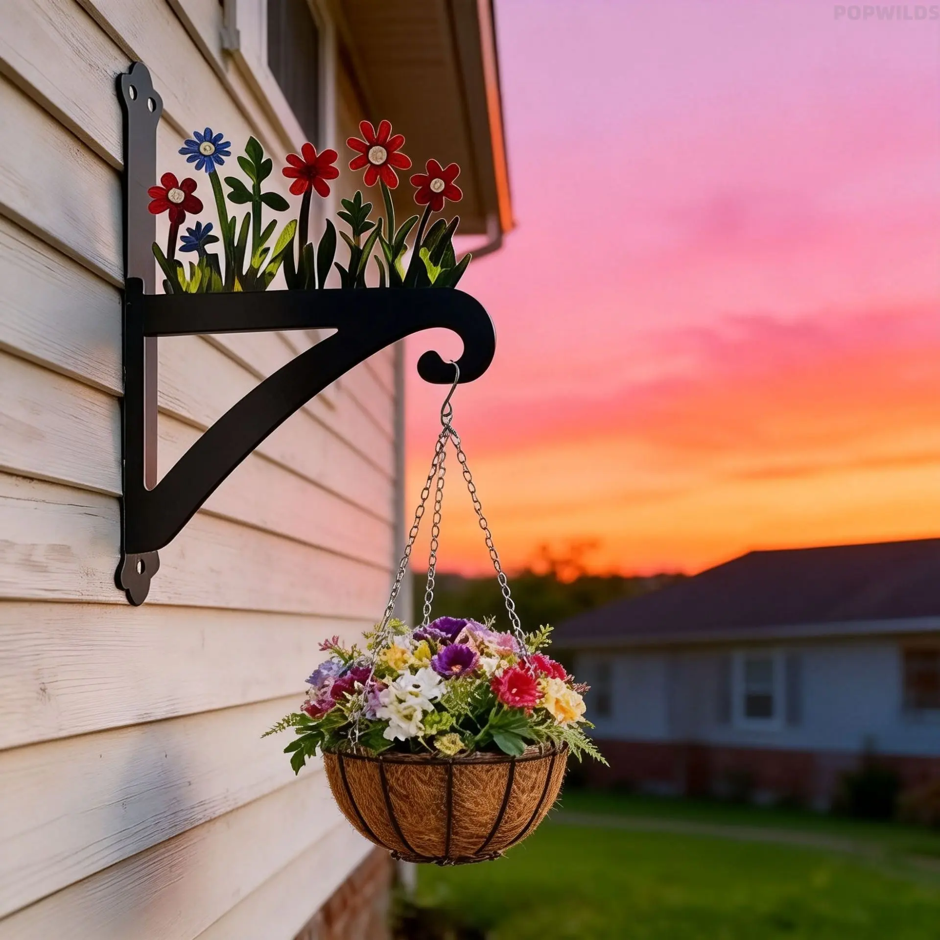 Decorative All-Metal Iron Hanging Bracket Hooks, Durable Outdoor Hardware, Versatile Indoor-Outdoor Garden Courtyard Hanging Solution for Spring & Summer, Decorative Metal Outdoor Hanging Brackets, All-Metal Outdoor Hanging Brackets