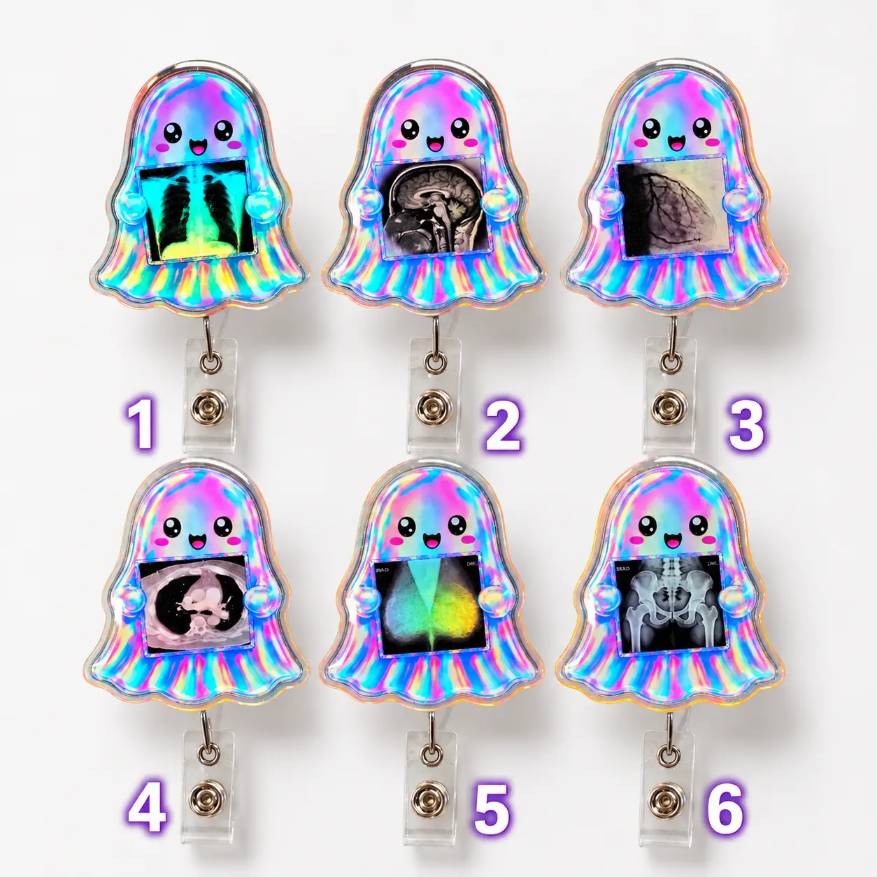 Spooky Ghost Xray Badge Reel, Xray Ghost Badge Reel, Radiology Badge Reel, Iridescent Badge Holder, Halloween Xray Badge Reel - Xray, Faux Hologram