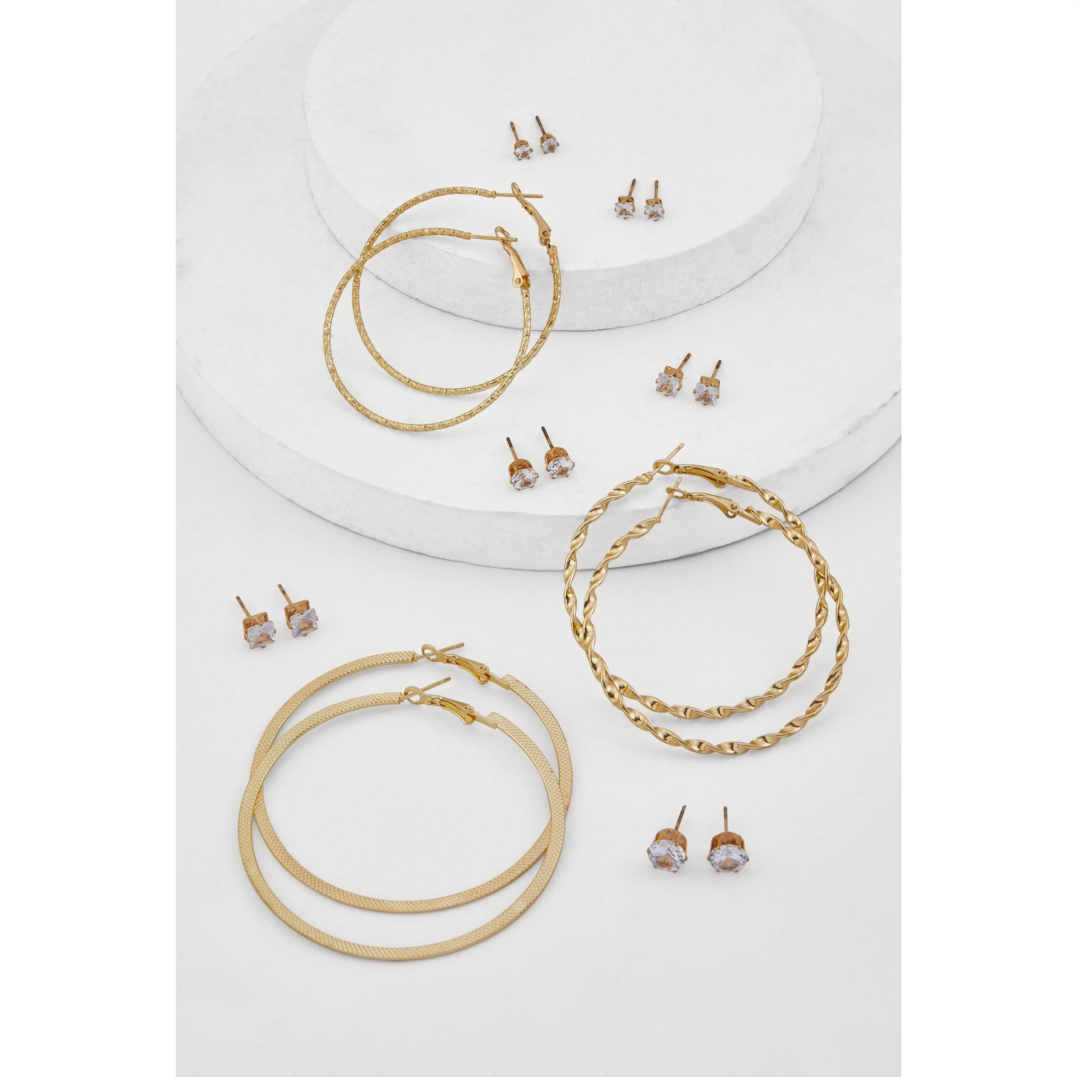 Metallic Textured Hoop and Stud Earrings Set of 9