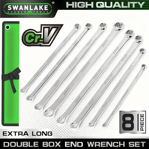 Set of 8 Extra Long Double Box End Wrenches, Made of CR-V, Designed for Reduced Effort, Covering Metric Sizes from 8Mm to 24Mm
