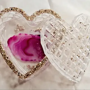 Pink Agate Heart Box With Lid