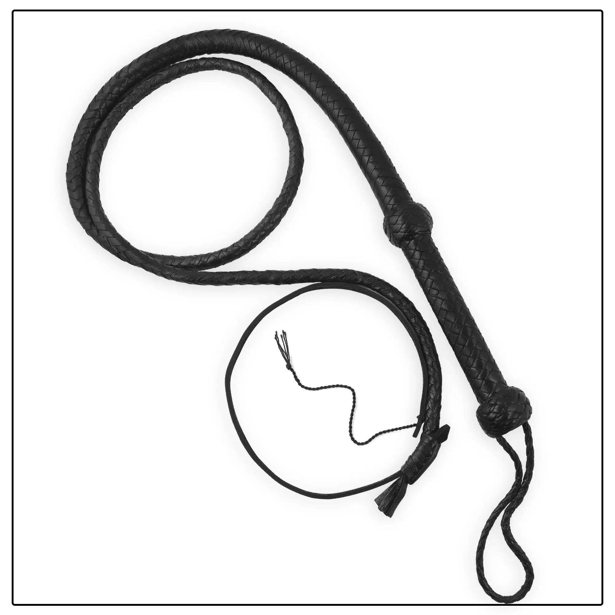6ft long  Bullwhip with Nylon Poppers for Equestrian Sports Cowhide Leather Black Whip for Professionals