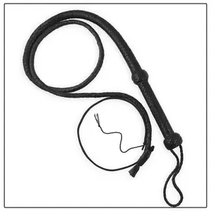 6ft long  Bullwhip with Nylon Poppers for Equestrian Sports Cowhide Leather Black Whip for Professionals