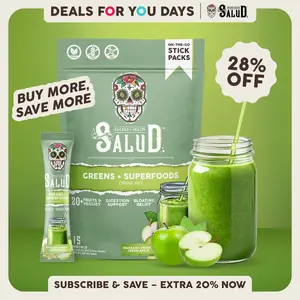 Salud 2-in-1 [Greens + Superfoods – Green Apple] Daily Greens Drink Mix,Agua Fresca,  Gut Health & Bloating Support, Probiotics & Prebiotics, Vegan, Non-GMO, Easy-to-Drink Greens Powder (15 Servings), Deals For You Days