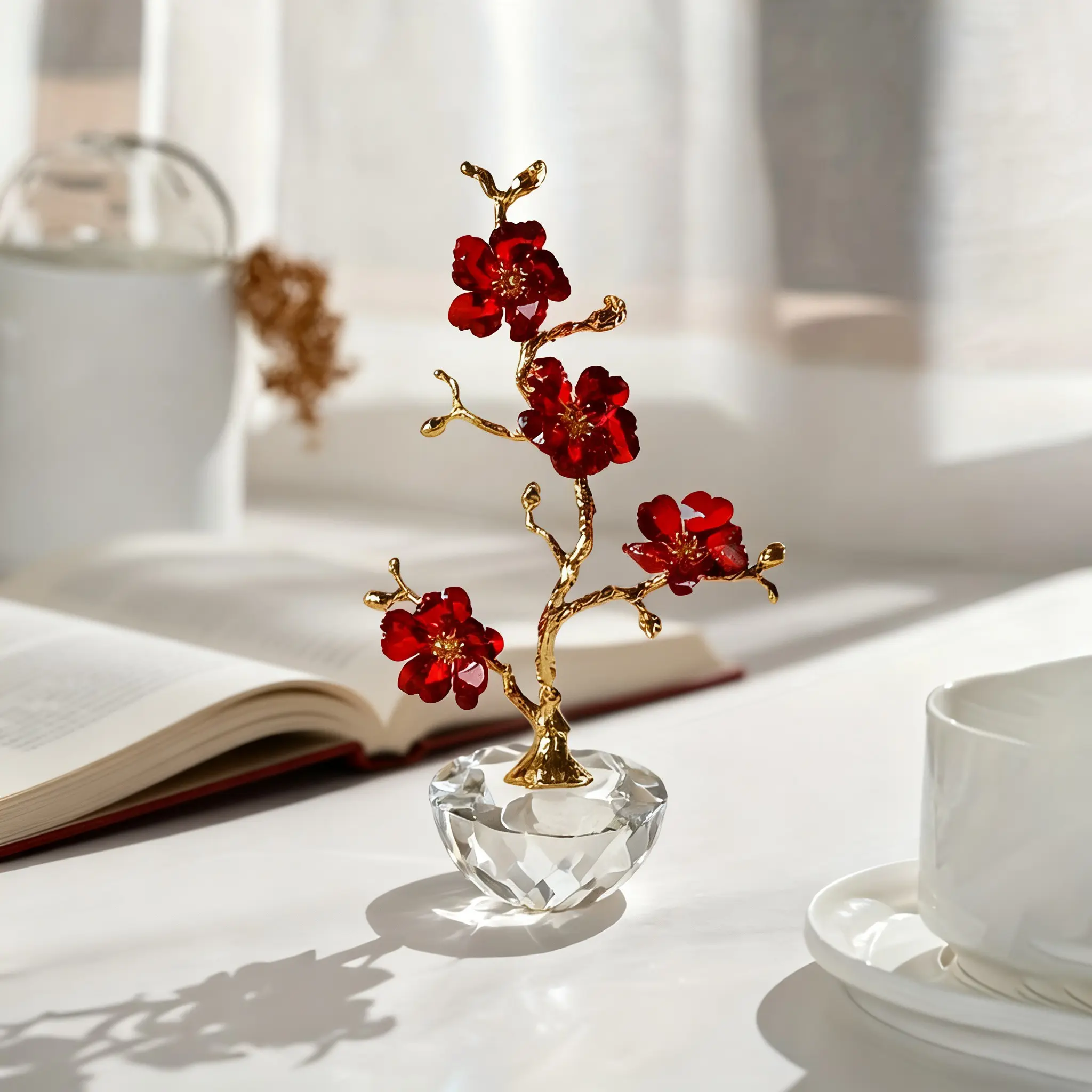 Elegant Handmade Crystal Plum Blossom Ornament, Home Decor for Living Room, Bedroom, Study, Dining Table, Perfect for Holidays, Crystal Decorative Ornaments