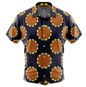 Navy Blue Monkey D. Lucy OP Hawaiian Shirt and Shorts Set, Full Matching Anime Cosplay Button Up Outfit Summer Gift