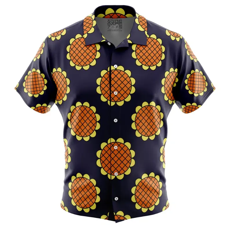 Navy Blue Monkey D. Lucy OP Hawaiian Shirt and Shorts Set, Full Matching Anime Cosplay Button Up Outfit Summer Gift