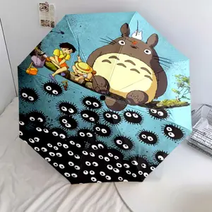 cute Totoro 17 cartoon pattern printed new umbrella, 1 automatic folding umbrella, portable foldable travel umbrella, outdoor umbrella, Christmas birthday festival gift