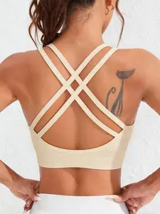 Women's Seamless Elastic Sports Bralette, Cross-Back Design, Pure Color, Comfortable and Breathable, Perfect for Gym and Daily Wear, Yoga Sports Bra, Workout Bras