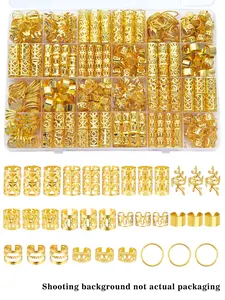 Vintage Hollow Design Hair Rings Set, 220pcs Generous Quantity Alloy Hair Cuffs & Clips, Summer Locs Braiding Braid Accessory, Stylish Hair Jewelry for Women