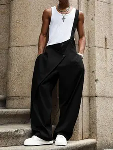 INCERUN Men's Fashion Minimalist Deconstructed One-Shoulder Solid Color Polyester Suspenders Overalls, Perfect for Casual Street Style