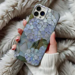 Stained Glass Style Blue Hydrangea Wildflower Floral Artful Vintage Phone Case, Tough Protection Accessory for iPhone 17/16/15/14/13/12/11 Plus/Pro/Promax, Compatible with Smartphone, Cellphone, Handheld Devices