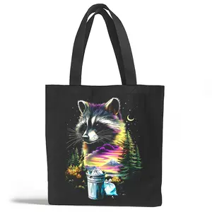 Nature Raccoon Heavy Cotton Canvas Tote Bag, Fun Nostalgic Trash Panda Wildlife Gifts, Deigned and Printed in the USA by Loftipop