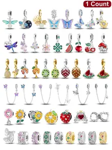 Mother's Day Gift Silver Color Flower Butterfly Bee Fruit Food Bead Pendant, DIY Jewelry Making Supplies for Women Girls, Mother's Day Valentine's Gift, Beads Charms Accessories, Charm Accessory