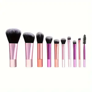 10Pcs Mini Face Makeup Brush Set – Eyeshadow, Blush & Foundation Brushes – Soft Nylon Bristles, ABS Handles, Fragrance-Free, Suitable for All Skin Types