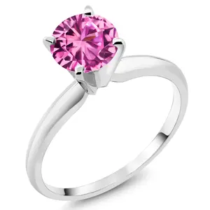 14K White Gold Pink Created Sapphire Solitaire Engagement 4-Prong Ring For Women | 1.00 Cttw | Round 6MM | Gemstone September Birthstone