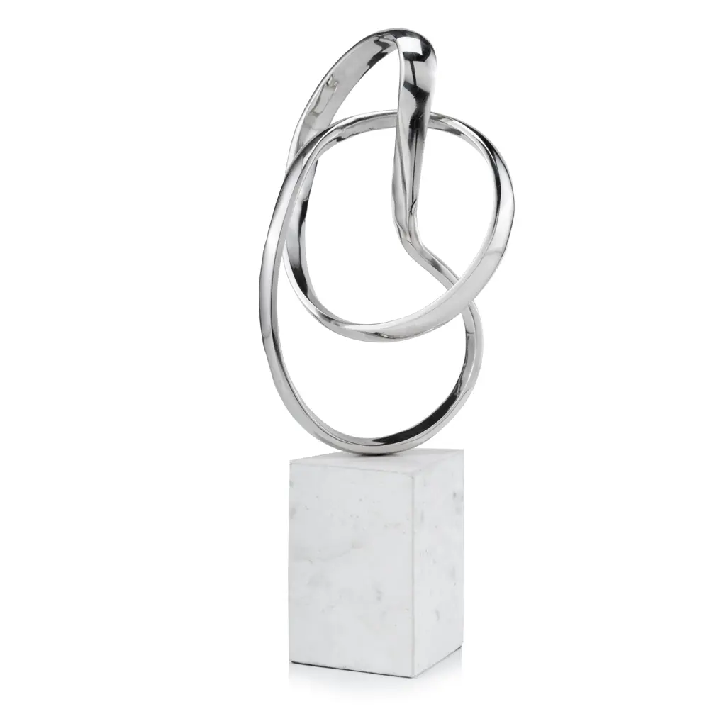 HomeRoots 373759 Silver-White Aluminium Abstract Wall Mount Sculpture - Marble Accent, Figurines, Statues & Bobbleheads, Decals-Compatible Room Decor for Living Room Decorations, 5.5x7.5x17.5in, 6.7lbs