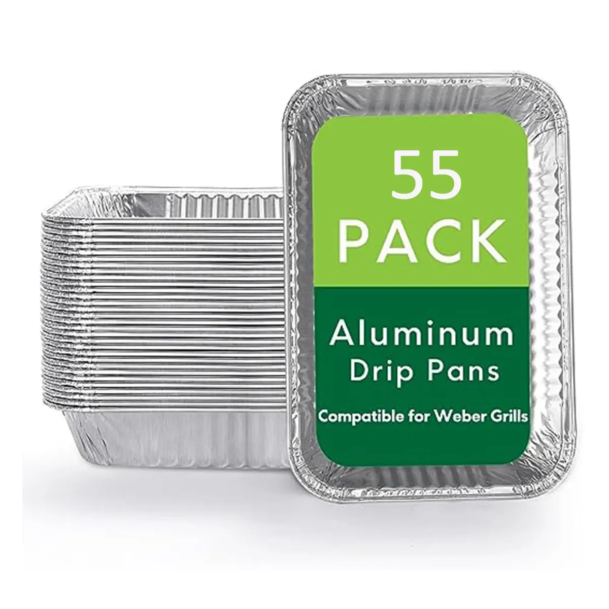 55 Pack Drip Pans Liners Compatible Fit for Ninja OG701 OG751 OG700,OG850,OG951,OG952,Compatible with Weber Genesis - Spirit - Q Series - Disposable, Aluminum Foil Grill Drip Pan,Outdoor BBQ Grill Trays