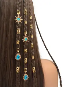 29pcs Luxury Alloy Filigree Inlaid Rhinestone Hair Jewelry Accessories, DIY Hair Beads Braiding Hair Clips Decoration