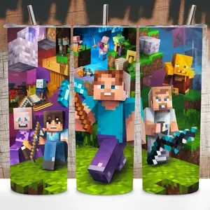 Gamer 20oz Tumbler - Colorful Design with Minecraft Theme - Ideal for Gaming and On-the-Go Use - Bottle, Drinkware Plastic Straw Stainless Lid Glossy Cup Portable Washable Bottled Mug