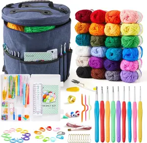 Crochet Kit for Beginners Adults  -  Knitting Starter Kit for Colorful Craft for Professionals, Make Amigurumi Projects includes 24 Colors Yarn, Hooks, Instructions, a Durable Bag