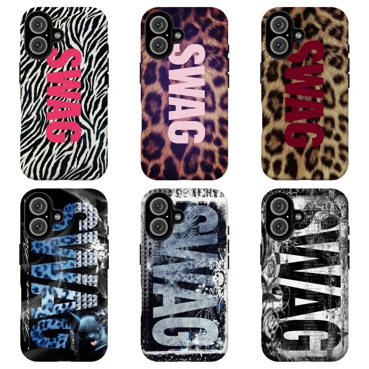 Y2K Leopard Zebra Animal Print SWAG Phone Case Edgy Gothic Grunge Streetwear Design for iPhone 17 16 15 14 13 12 11 Air Pro Max Plus Shockproof Anti Drop Soft TPU Protective Cover Gift for Her Him