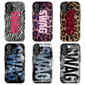FL-Y2K  Leopard SWAG Phone Case,Edgy Blue Leopard & Black Gothic Design Protective Cover For iPhone 11 12 13 14 15 16 Pro Max 17 for Samsung S26 S25 S24 S23 S22 S21 Case,Gift for her/him