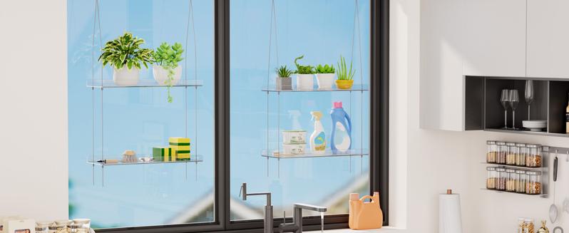 Lifewit Adjustable Acrylic Hanging Plant Shelf,   Floating Shelf,  2-4Tier Window Shelf for Indoor Herbs, Succulents & Seed Starter Home Flower