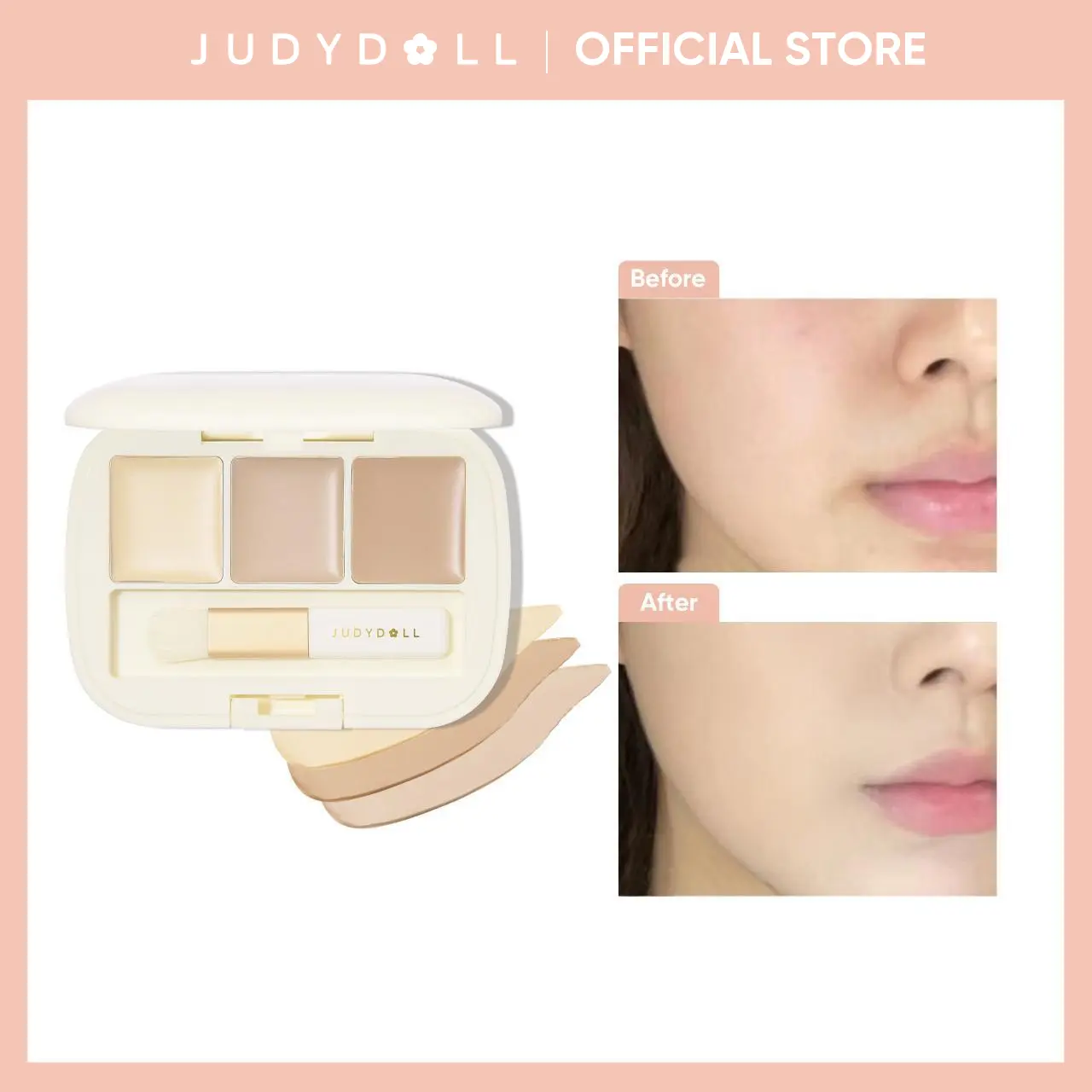 JUDYDOLL Three-Shades Concealer Palette, Under Eye Brightener, Coverage, Delicate Texture, Smooth & Fitting, Waterproof, Soft-Focus, Sweat-Resistant pores, Makeup, Cosmetics, Refresh Look, Summerwins