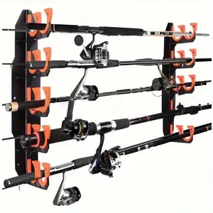 2Pcs Fishing Rod Wall Mounts SpaceSaving Soft TPU Padding Holds 5 Rods Saltwater Spinning Casting Trolling RedBlack ABS Durable Garage Workshop