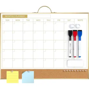 Dry Erase Calendar with Cork Board for Wall, 12"x16" Double-Sided Calendar Whiteboard & White Board with  Frame,  Monthly Planning Board for , Office, School