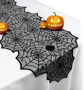 Halloween Table Runner - Black Lace Spider Web Table Runners for Halloween Decor,Vivid Polyester Spider Web Table Runner for Halloween Masquerade Party Dinner Table Decoration 18 X 72 Inch