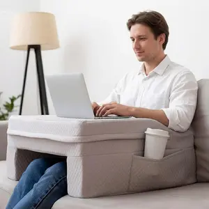 Laptop Pillow for Bed & Couch - 24" Lap Desk with High Density , 16"  Spacing, Arm Rests, Side Pockets, 2 Washable Covers | Gaming, Reading, Steam Deck,