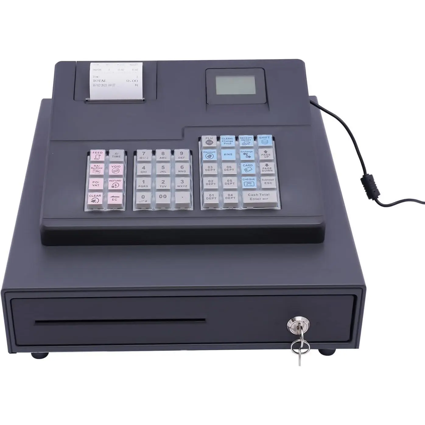 39 Keys Cash Register with Flat Keyboard and Thermal Printer,POS System Cash Register 8 Digital LED Cash Register for Retail and Restaurant Industries(Black) Cashier Accessories Cashier Equipment