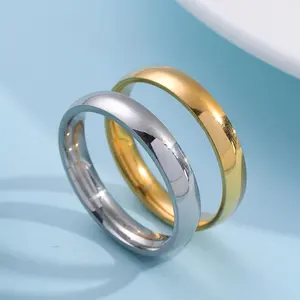 Golden and Silvery Two-tone Stainless Steel Ring, Simple Smooth Plain Band, Exclusive Couple's Matching Rings
