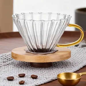 Cone Glass Pour over Coffee Dripper Filter, Bamboo Stand & Handle Design, 1-2 Cup Capacity, Ideal for Home & Office Use