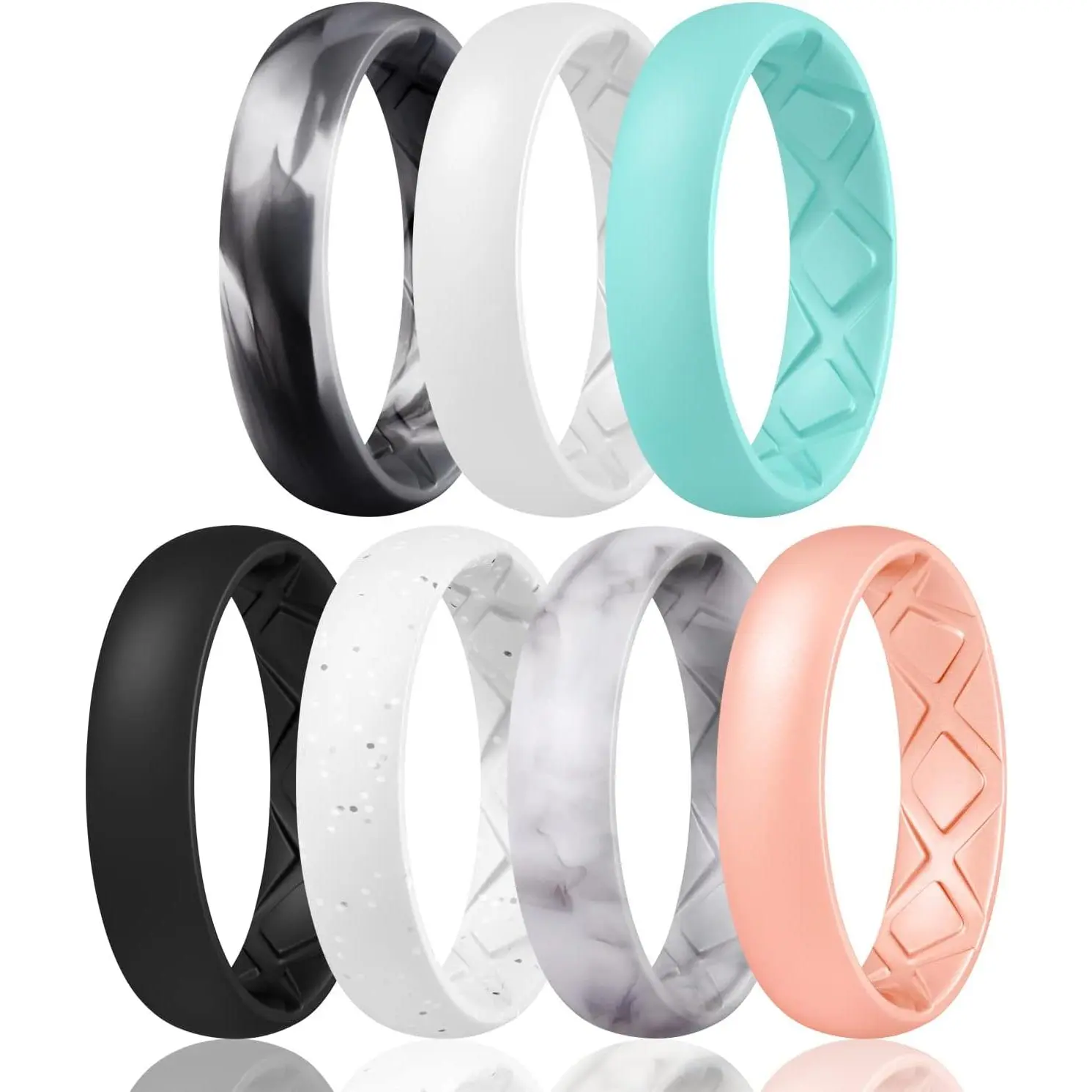 Women's Band Rings, Silicone Inner Arc Ergonomic Breathable Design with half sizes, Rubber Wedding Bands,5.5mm Wide-2mm Thick Women's Band Rings, Silicone Inner Arc Ergonomic Breathable Design with half sizes, Rubber Wedding Bands,5.5mm Wide-2mm Thick