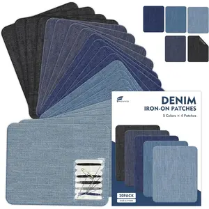 Iron on Jean Patches for Clothes, 20PCS Denim Patches for Jeans, Denim Iron-on Repair Patch for Inside Thigh(with a Sewing kit)