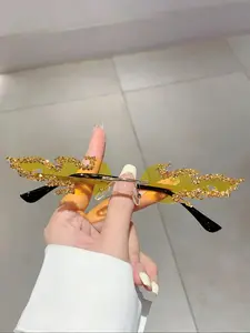 Rhinestone Decorated Sunglasses, Fashionable Flame Shaped Sunglasses for Women & Girls, Trendy Sunglasses for Outdoor Activities