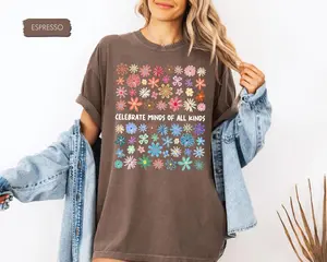 Comfort Colors Celebrate Minds of All Kinds Shirt,  SPED Teacher Shirt, Autism Teacher Shirt, Neurodiversity Shirt Cotton Fabric Tee Top Tshirt Womenswear