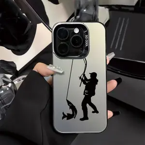 Phone Case: Silhouette-style Fisherman Pulling Fish Pattern Design, Suitable for iPhone 17, 16, 16 Plus, 16 Pro, 16 Pro Max, 16e, 15,15 Plus, 15 Pro, 15 Pro Max, 14, 14 Plus, 14 Pro, 14 Pro Max, 13, 13 Pro, 13 Pro Max, 12, 12 Pro, 12 Pro Max, 11