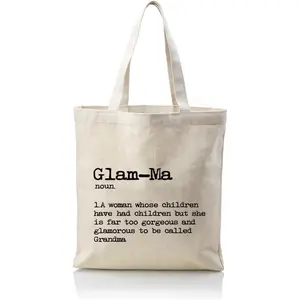 Glam-Ma Canvas Tote Bag - Perfect Gift for Grandma, Birthday & Mother's Day, Stylish White Tote, Aesthetic Design, Practical & Thoughtful Present for Mothers and Grandmothers, Ideal for Everyday Use WDSXWH