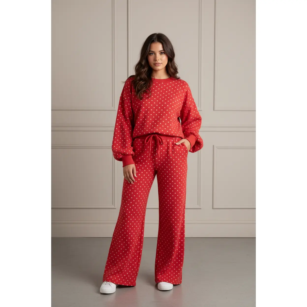 POLKA DOT LONG SLEEVE TWO-PIECE PANT SET